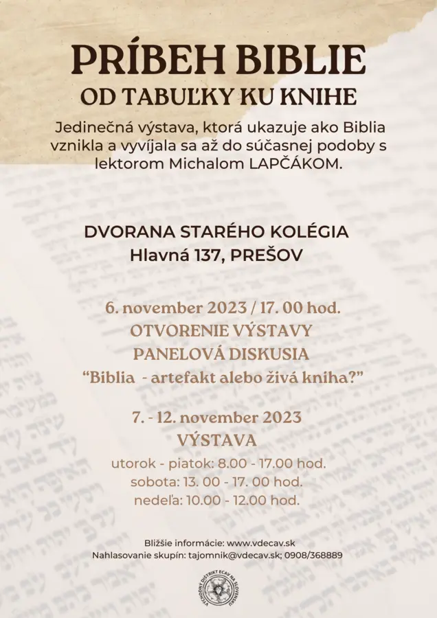 Pozvanie na výstavu „Príbeh Biblie: Od tabuľky ku knihe"